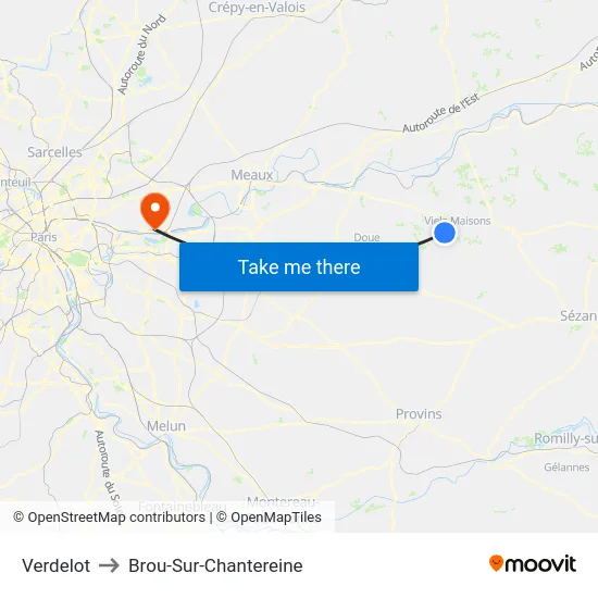 Verdelot to Brou-Sur-Chantereine map