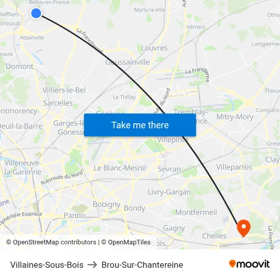 Villaines-Sous-Bois to Brou-Sur-Chantereine map