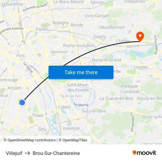 Villejuif to Brou-Sur-Chantereine map