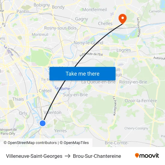 Villeneuve-Saint-Georges to Brou-Sur-Chantereine map