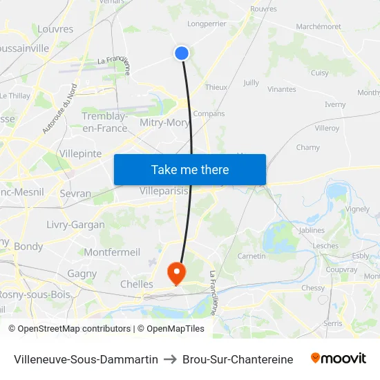 Villeneuve-Sous-Dammartin to Brou-Sur-Chantereine map
