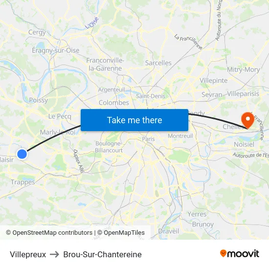 Villepreux to Brou-Sur-Chantereine map
