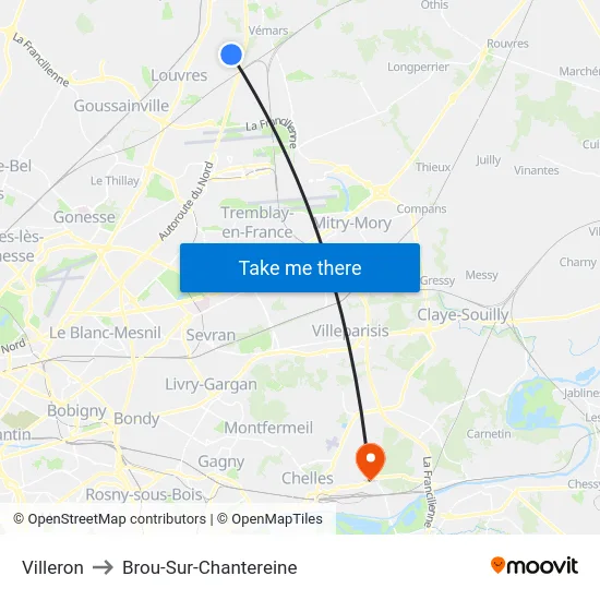 Villeron to Brou-Sur-Chantereine map