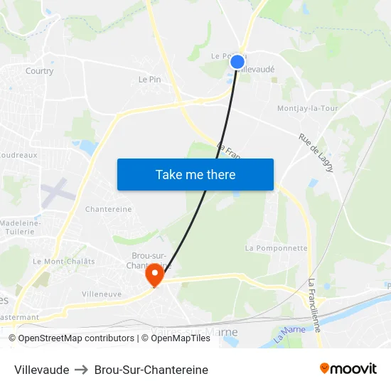 Villevaude to Brou-Sur-Chantereine map