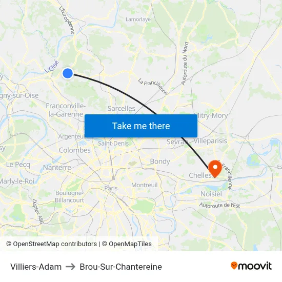 Villiers-Adam to Brou-Sur-Chantereine map