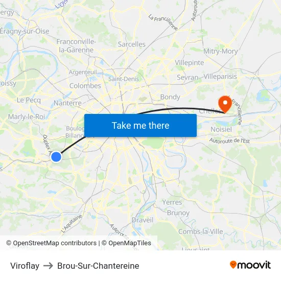 Viroflay to Brou-Sur-Chantereine map