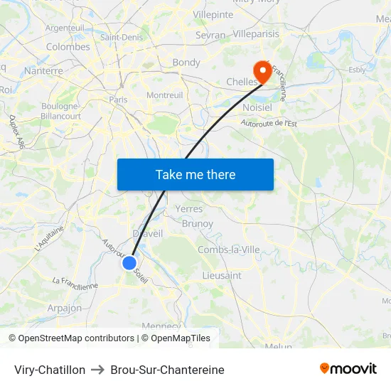 Viry-Chatillon to Brou-Sur-Chantereine map