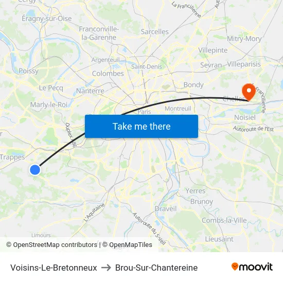 Voisins-Le-Bretonneux to Brou-Sur-Chantereine map