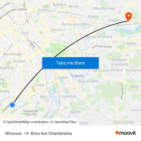 Wissous to Brou-Sur-Chantereine map