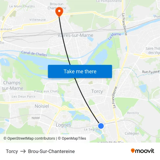 Torcy to Brou-Sur-Chantereine map