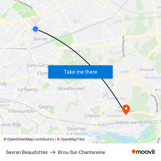 Sevran Beaudottes to Brou-Sur-Chantereine map