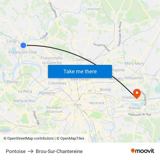 Pontoise to Brou-Sur-Chantereine map