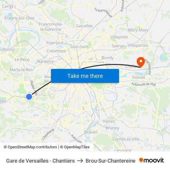 Gare de Versailles - Chantiers to Brou-Sur-Chantereine map