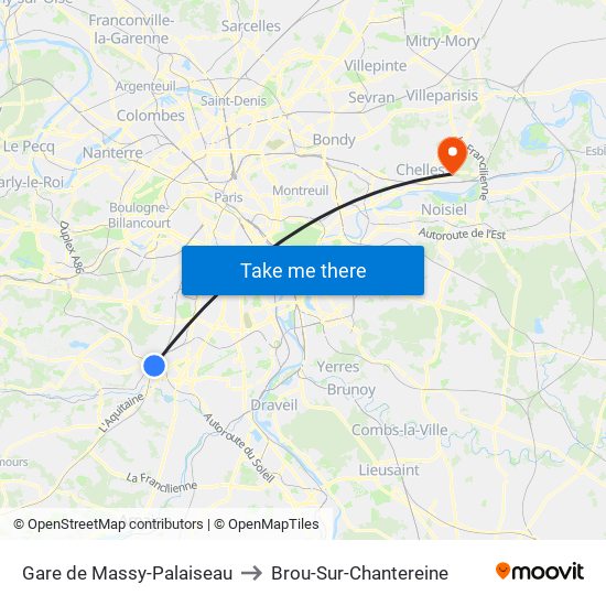 Gare de Massy-Palaiseau to Brou-Sur-Chantereine map