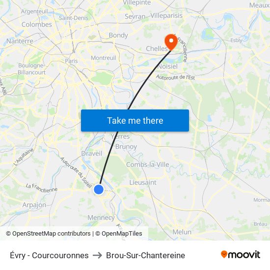 Évry - Courcouronnes to Brou-Sur-Chantereine map