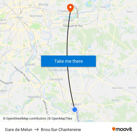 Gare de Melun to Brou-Sur-Chantereine map