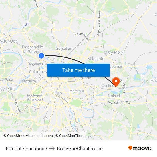 Ermont - Eaubonne to Brou-Sur-Chantereine map