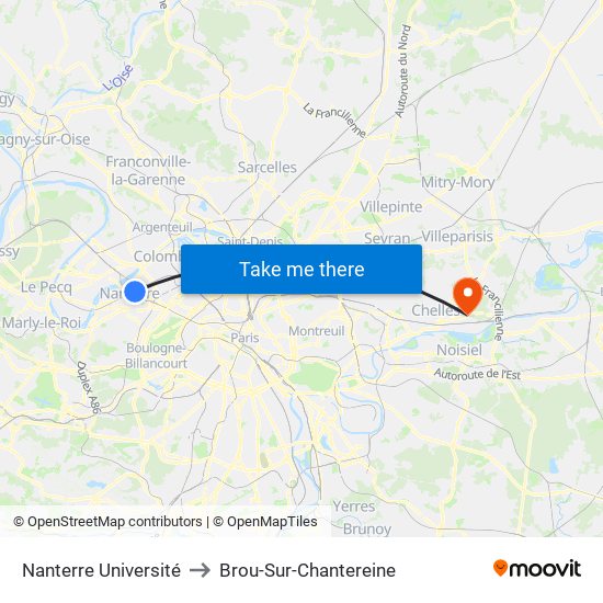 Nanterre Université to Brou-Sur-Chantereine map