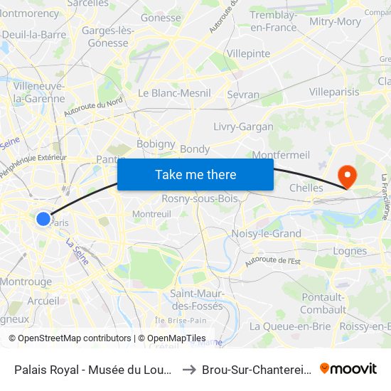 Palais Royal - Musée du Louvre to Brou-Sur-Chantereine map