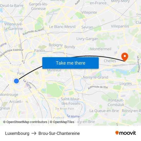 Luxembourg to Brou-Sur-Chantereine map
