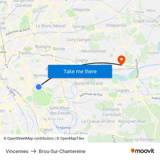 Vincennes to Brou-Sur-Chantereine map