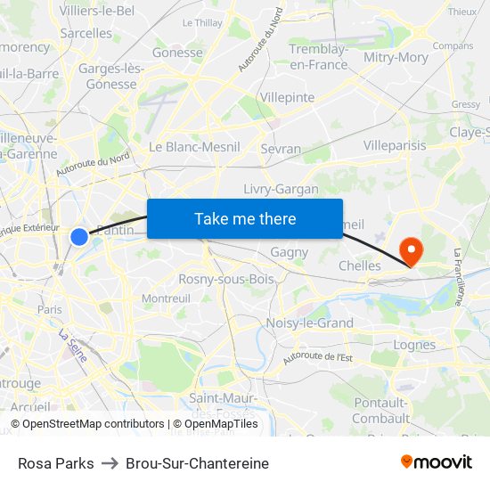 Rosa Parks to Brou-Sur-Chantereine map