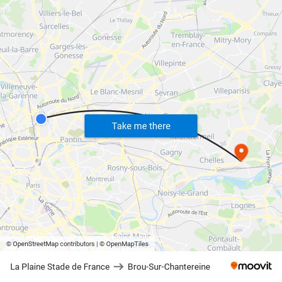 La Plaine Stade de France to Brou-Sur-Chantereine map