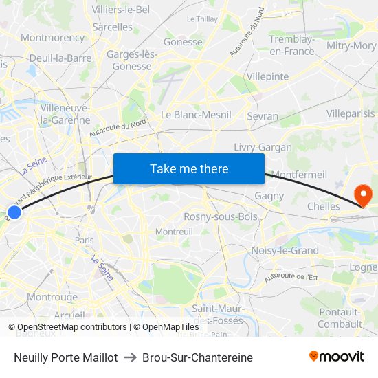 Neuilly Porte Maillot to Brou-Sur-Chantereine map