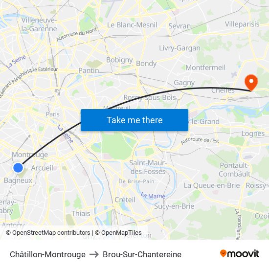 Châtillon-Montrouge to Brou-Sur-Chantereine map