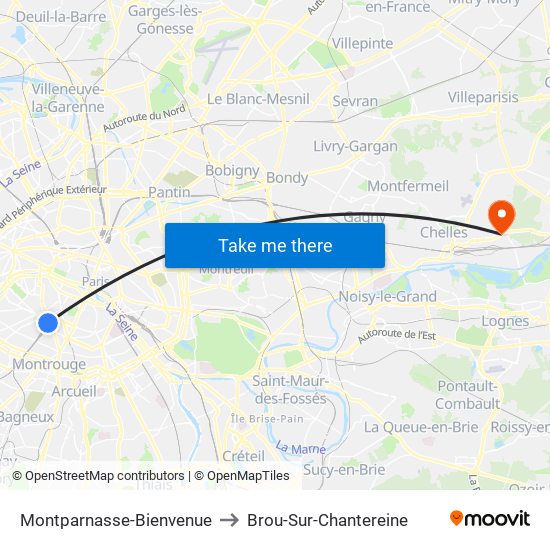 Montparnasse-Bienvenue to Brou-Sur-Chantereine map