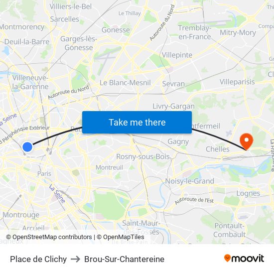 Place de Clichy to Brou-Sur-Chantereine map