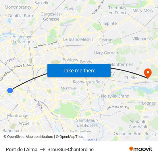 Pont de L'Alma to Brou-Sur-Chantereine map