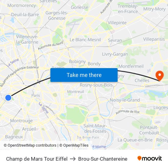 Champ de Mars Tour Eiffel to Brou-Sur-Chantereine map