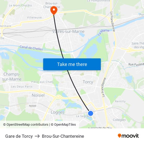 Gare de Torcy to Brou-Sur-Chantereine map