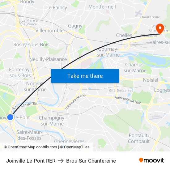 Joinville-Le-Pont RER to Brou-Sur-Chantereine map