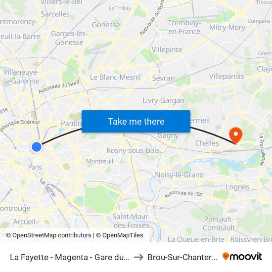 La Fayette - Magenta - Gare du Nord to Brou-Sur-Chantereine map