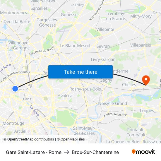 Gare Saint-Lazare - Rome to Brou-Sur-Chantereine map