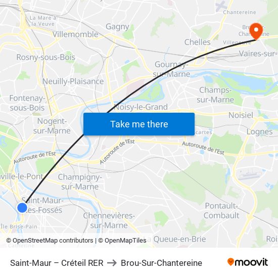 Saint-Maur – Créteil RER to Brou-Sur-Chantereine map