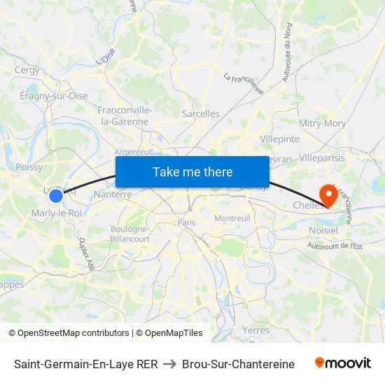 Saint-Germain-En-Laye RER to Brou-Sur-Chantereine map