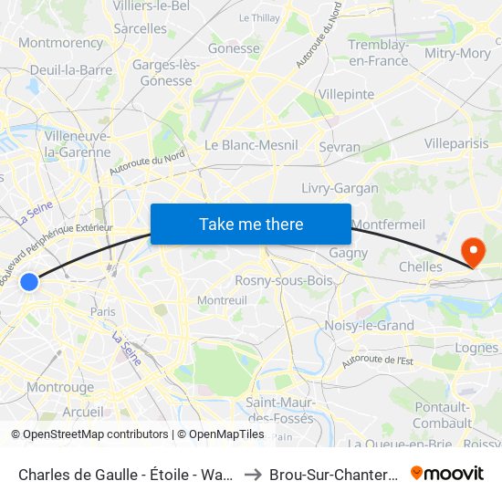 Charles de Gaulle - Étoile - Wagram to Brou-Sur-Chantereine map