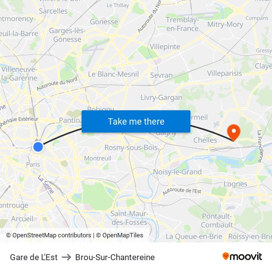Gare de L'Est to Brou-Sur-Chantereine map