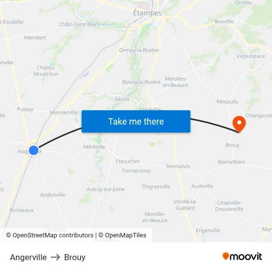 Angerville to Brouy map