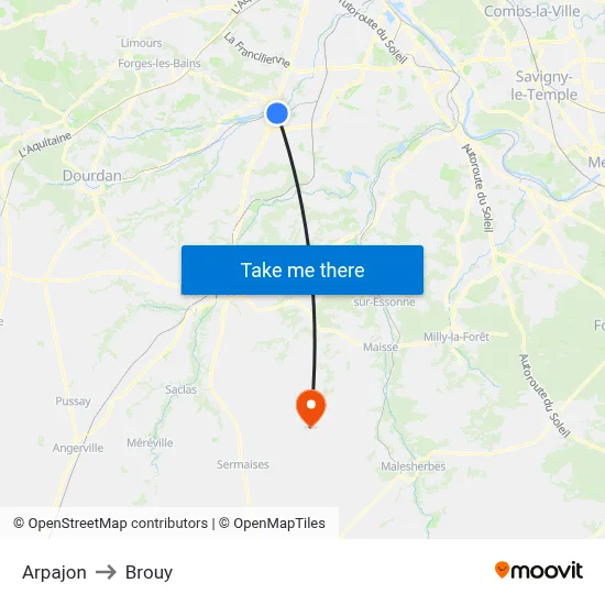 Arpajon to Brouy map