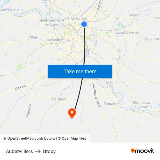 Aubervilliers to Brouy map