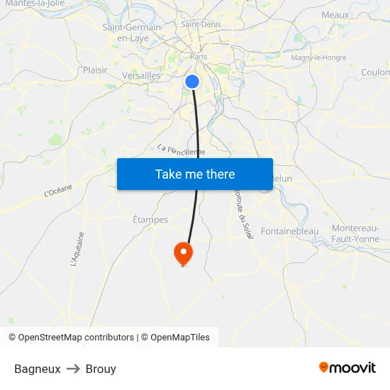 Bagneux to Brouy map