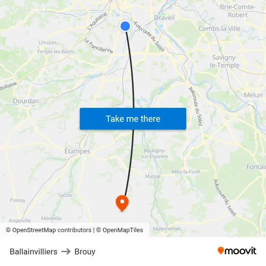 Ballainvilliers to Brouy map