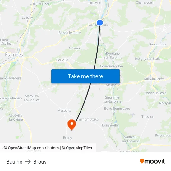 Baulne to Brouy map