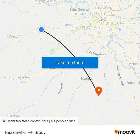 Bazainville to Brouy map