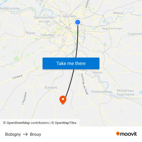 Bobigny to Brouy map