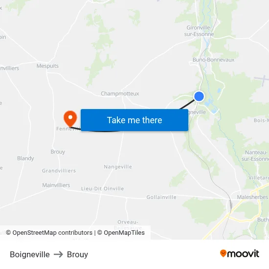 Boigneville to Brouy map